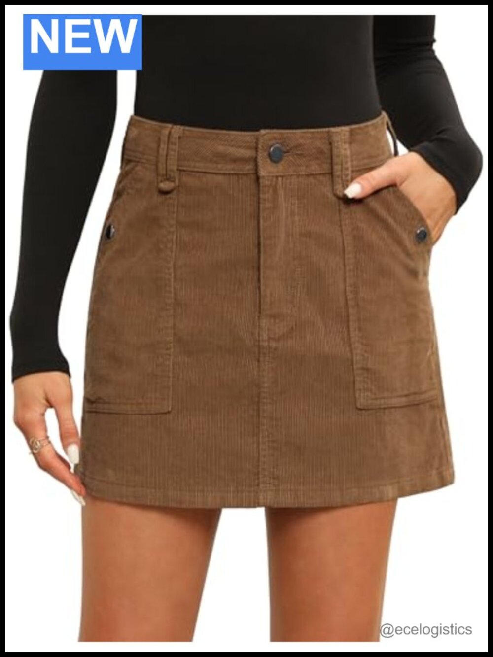 Women's Corduroy Mini Skirt High Waist A-Line Fall Winter with Pockets